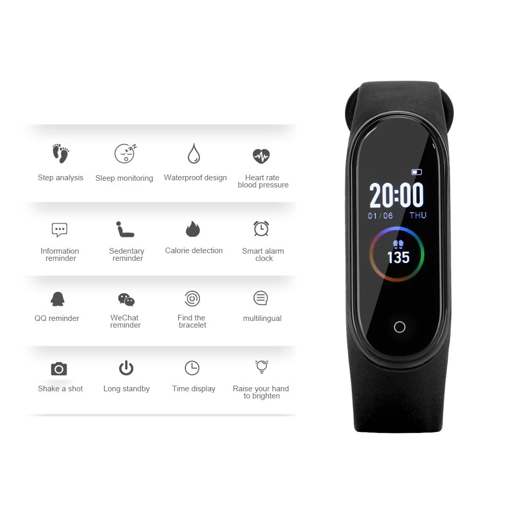 IP67 Waterproof Smart Bracelet 0.96inch TFT Color Smartwatch Sleep Monitor Watch Black Walmart
