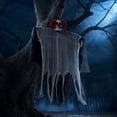 thumbnail image 4 of Scary Clown Hanging, 35*24in Tattered Gauze Skeleton Clown with Light Up Red Eyes, Creepy Door Hanging Ornament, Horror Prop for Front Door, Yard, Porch, Halloween Outdoor Party Scene Decoration, 4 of 7