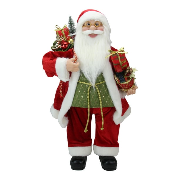 Northlight 24" Rouge et Blanc Père Noël Claus avec des Cadeaux et Tambour Figure de Noël