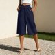 thumbnail image 4 of Pantalones de Pierna Recta de Lino para Mujeres Verano Suelto Color Sólido Cintura Elástica con Bolsillos Pantalones de Pierna Recta Casual, 4 of 6