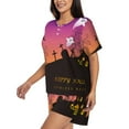 thumbnail image 3 of Womens Pajama Sets With Pocket, Happy halloween cartoon ghost Lounge Sets Short Sleeve Sleepwear PJ Sets for Women, 3 of 6
