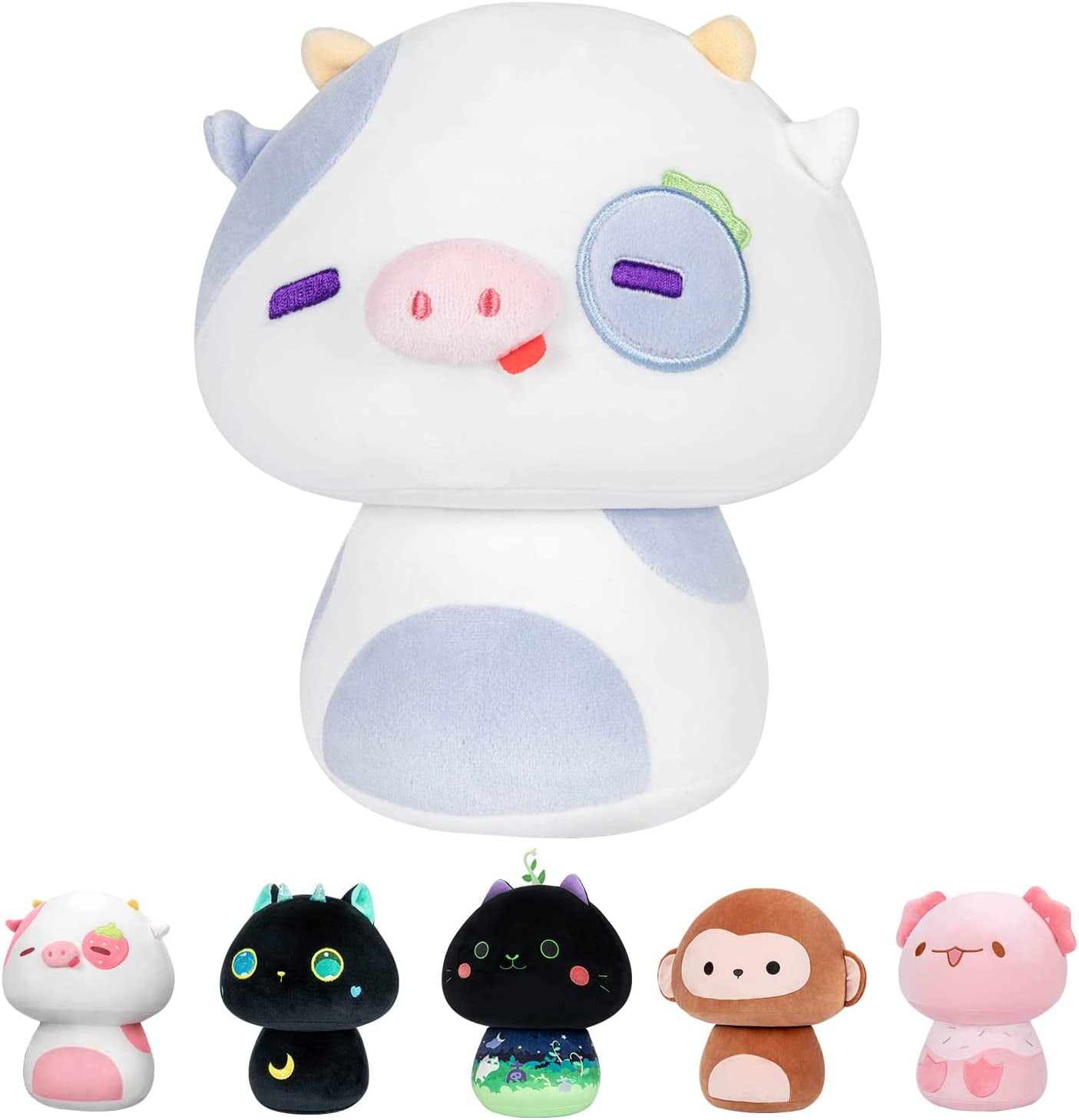 Mewaii 8" Mushroom Plush, Blueberry Cow Plush Pillow Soft Plushy