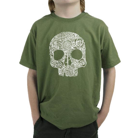 Boy's Word Art T-shirt - Flower Skull
