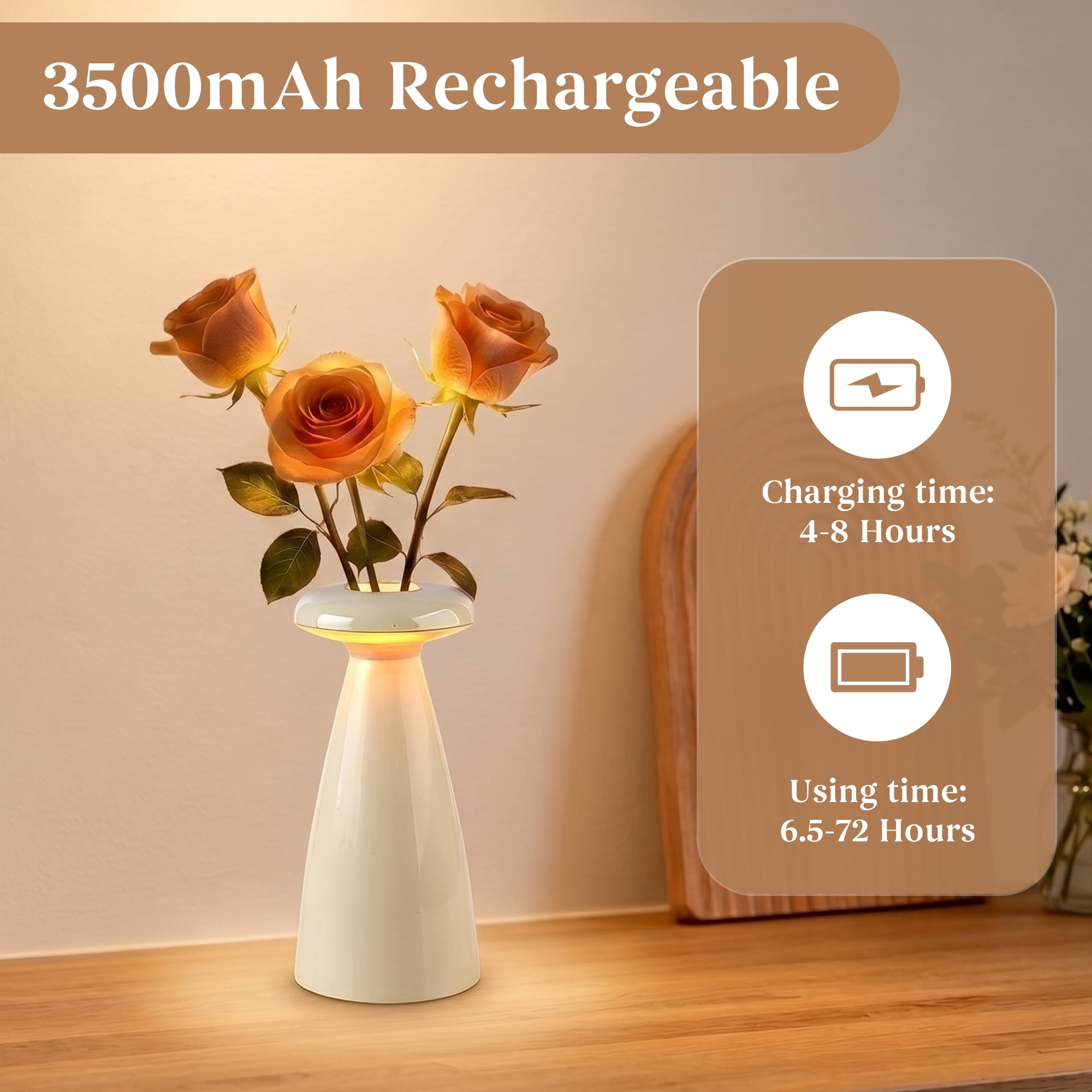DAYBETTER 2-in-1 Ceramic Table Lamp, Stepless Dimming & 3000K LED Bedside Lamp, Modern Vase Lamp for Bedroom, Nightstand & Desk Decor, Best Gifts for family and Friends