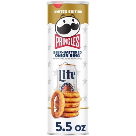Pringles Beer-Battered Onion Ring Potato Crisps Chips, Lunch Snacks, 5.5 oz Canister