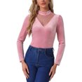 thumbnail image 1 of INSPIRAR CHIC Blusa de Manga Larga con Panel de Malla y Puntos Suizos en Corte en V L Rosa, 1 of 6