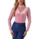 thumbnail image 1 of INSPIRAR CHIC Blusa de Manga Larga con Panel de Malla y Puntos Suizos en Corte en V L Rosa, 1 of 6