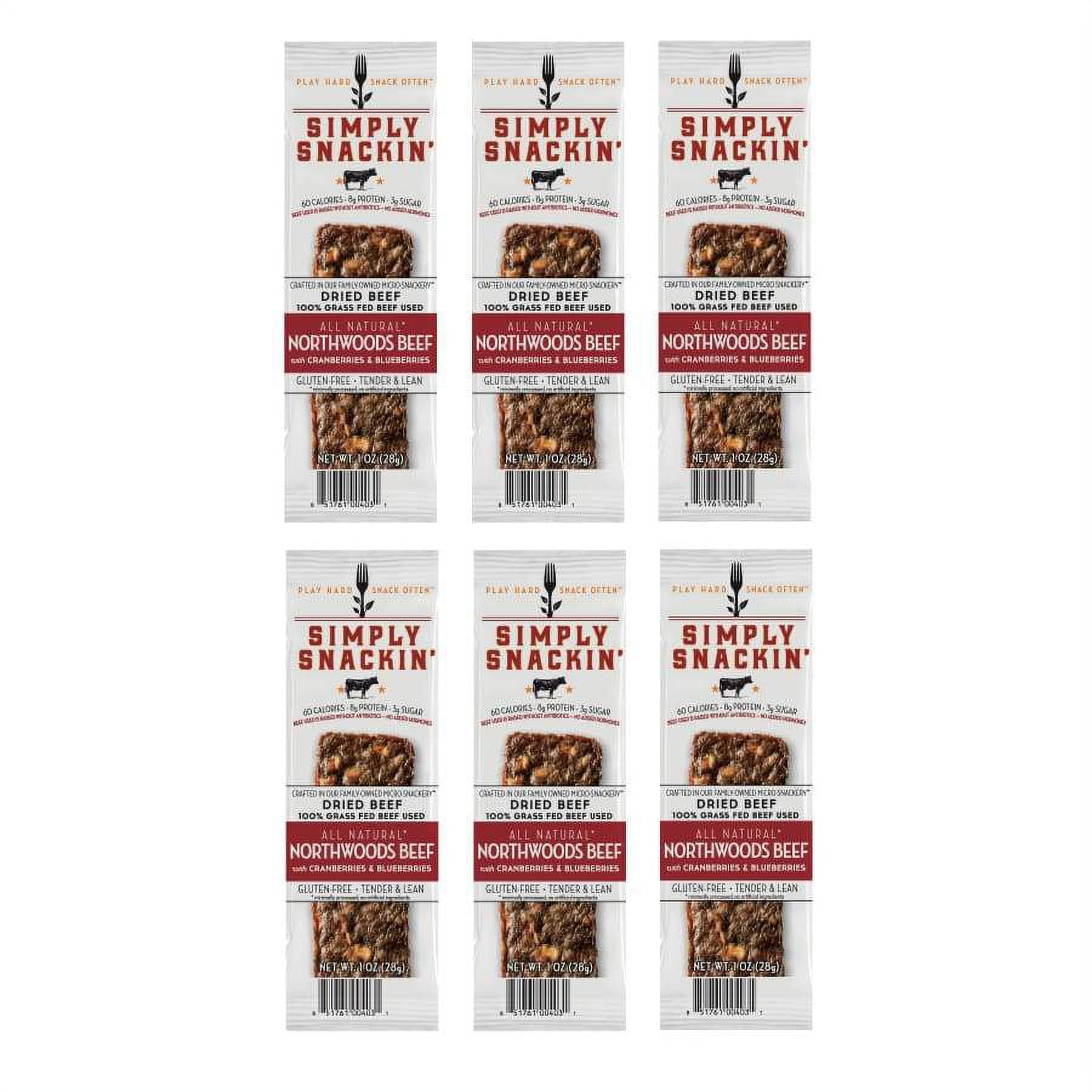 Simply Snackin' Beef Protein Snack - Northwoods Beef with Cranberries & Blueberries Size: 12-Pack