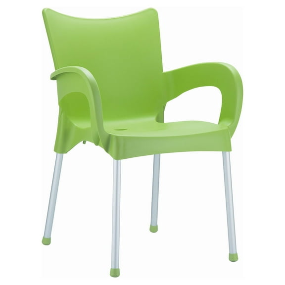 33.25" Green and Silver Outdoor Patio Solid Dining Arm Chair