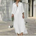 thumbnail image 3 of Bigersell Dresses for Women 2024 Wedding Guest Summer Female Button-Donw 3/4 Sleeve Maxi Casual Dress Style D-110 Wedding Guest Dresses Ladies Plus Size Summer Dresses , White XL, 3 of 6