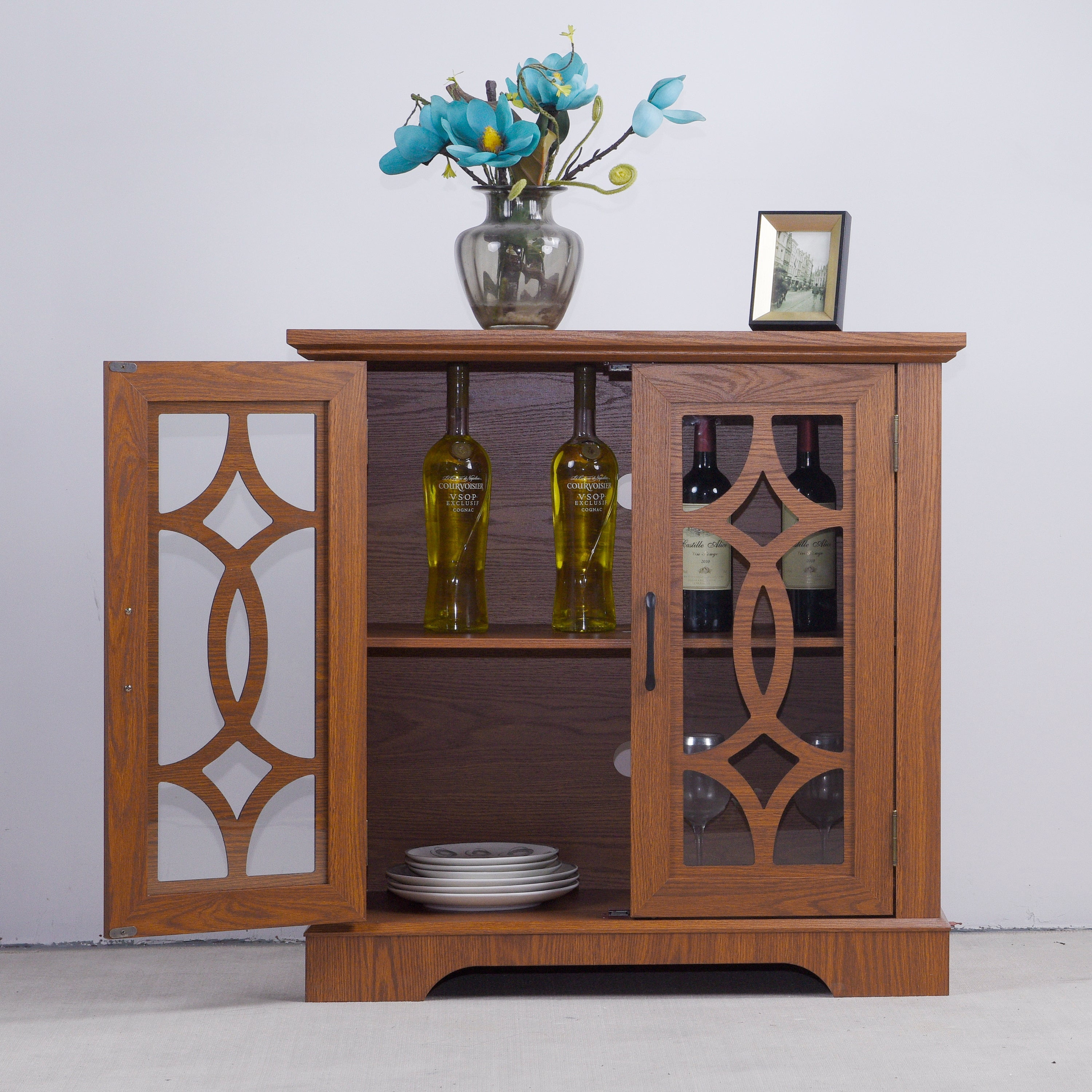 Sailvan 2-Tempered Glass Door Sideboard, 34.37" Spacious Buffet with 3-Position Adjustable Shelf