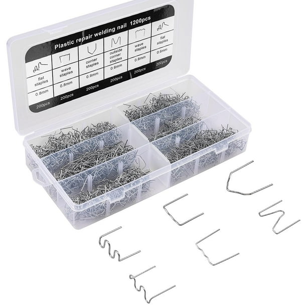 1200 grapas calientes de soldadura de plástico, kit de soldadura de plástico para reparación de tableros de máquinas de automóviles, portalámparas, suministros diarios de plástico