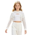 thumbnail image 3 of Aislor Girls Mesh Long Sleeve Drawstring Hooded Crop Top for Hip Hop Jazz Dancewear White 8, 3 of 7