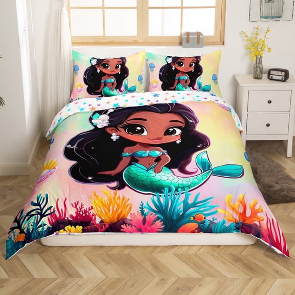 Erosebridal Princess Mermaid Comforter Cover Twin,Marine Animal Bedding Twin Size,Sea Room Decorative,Reversible,2-Piece(No Comforter)