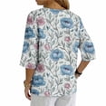 thumbnail image 5 of Warop Women's 3/4 Sleeve Tops Fashionable Printed V-Neck Blouse Loose Fit Pullover T Shirts with Decorative Buttons, 5 of 5