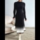 thumbnail image 4 of Vestido Tipo Suéter de Larga con Dobladillo A Rayas y Bloques de Color para Mujer, Plisado, Corte en A, de Punto Acanalado Negro L, 4 of 10