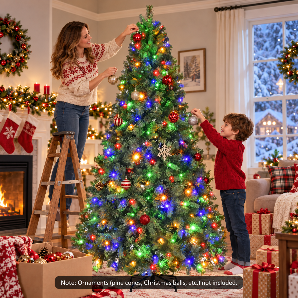Fenbeli 6ft Pre-Lit Artificial Christmas Tree with 250 Multicolor LED Lights, 8 Lighting Modes, 1000 PVC Branch Tips and Metal Stand, Green