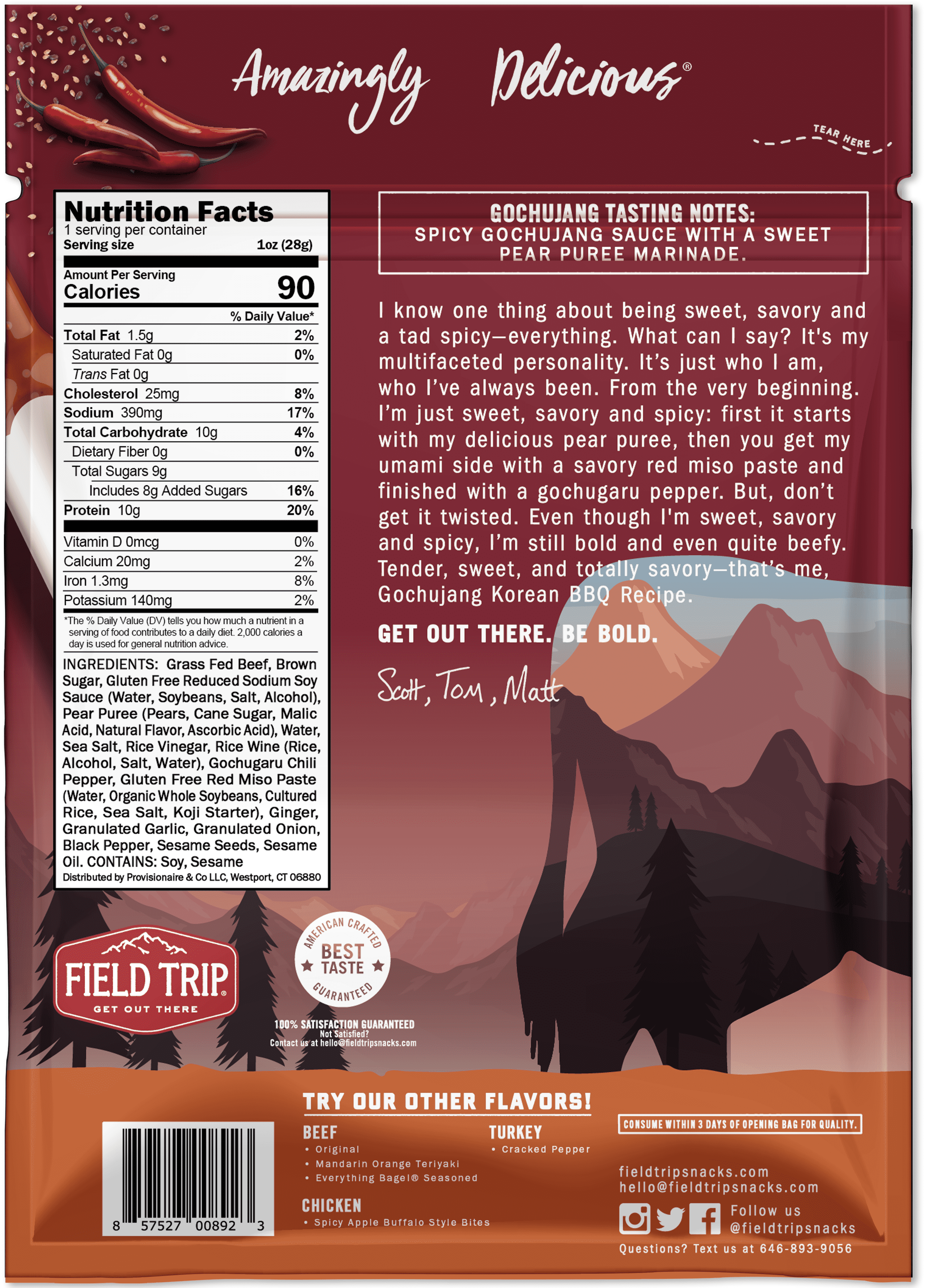 Field Trip Beef Jerky Gochujang Korea Style BBQ 1 oz 12 Pk