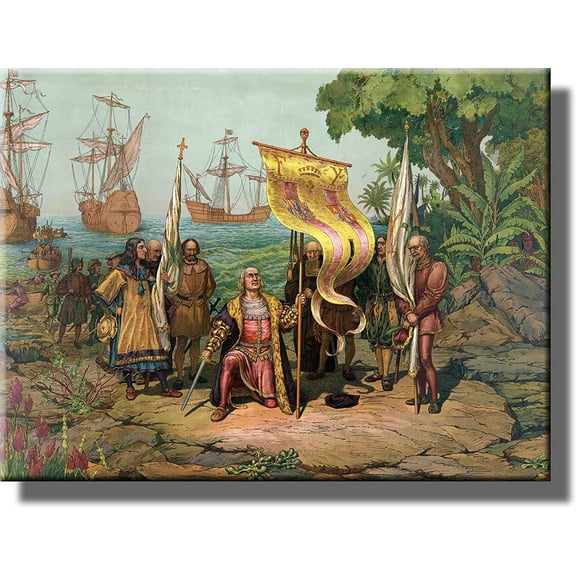 Columbus taking Possession of New Country Historic Picture on Stretched Canvas, Wall Art Décor, Ready to Hang!