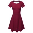 thumbnail image 1 of FashionOutfit Women's Casual Cut Off Back with Lace Trim Short Sleeve Flare Dress, 1 of 1