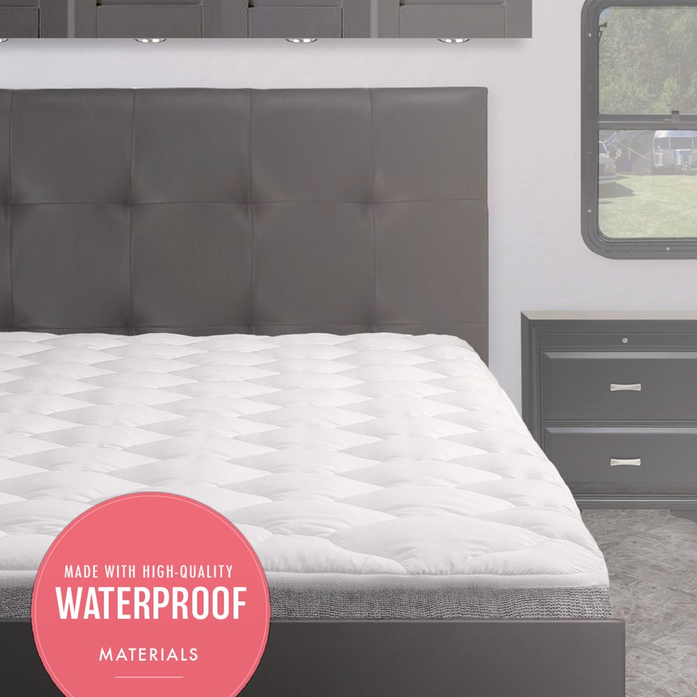 Waterproof RV Mattress Pad Extra Plush Topper with Fitted Skirt