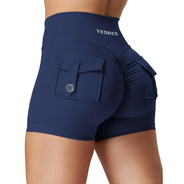 Pantalones cortos de entrenamiento YEOREO Scrunch con cierre de bolsillos para mujer