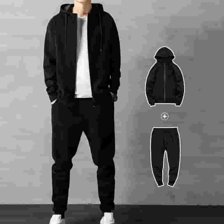 「かわいい~!」 Color Solid Pants Hoodie Men Set 1 Ribbed Suit Jogger Cuff Clothing