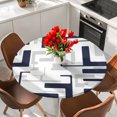 thumbnail image 2 of Modern Geometric Navy Blue Round Tablecloth 36-44 Inch Round Fitted Table Cloth with Elastic Edge, Abstract Minimalist Artwork Lines Waterproof Table Cover Protector for Outdoor Picnic Party Dining, 2 of 9