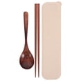 thumbnail image 1 of Juego de viaje con palillos y cuchara de madera japonesa, vajilla tallada portátil con estuche de transporte, cubiertos reutilizables para utensilios de picnic y acampada, 1 of 4