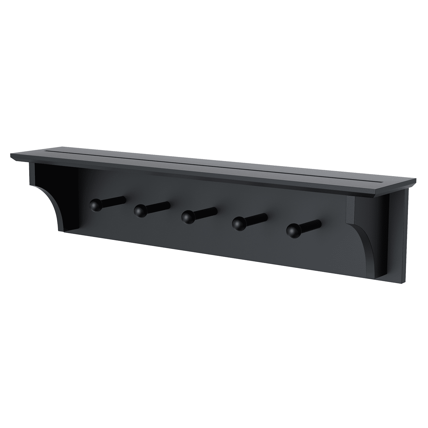 Ballucci Wall Coat Rack Shelf, Entryway Floating Shelf Rack, 5 Pegs, 24", Black