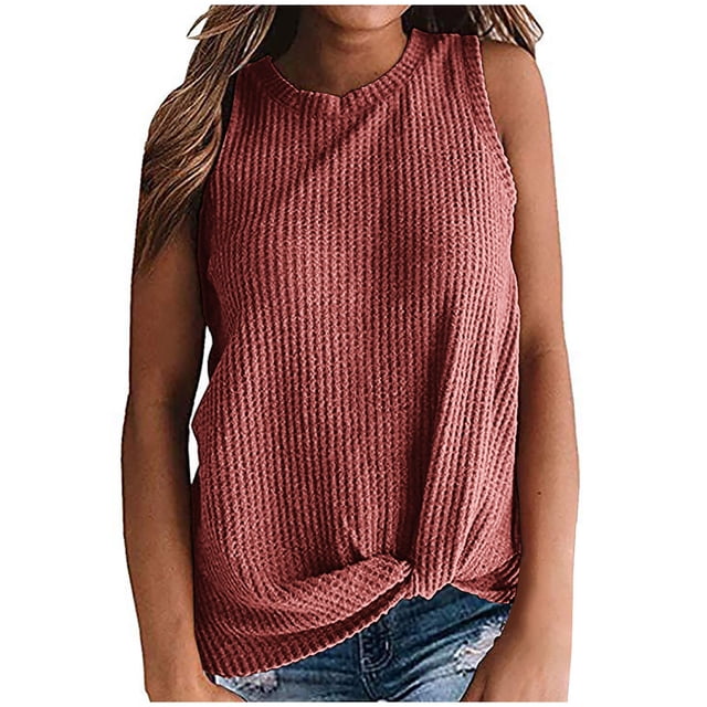 AherBiu Débardeurs pour Femmes Sans Manches Col Rond Haut Confortable T-Shirts Été Blouse Décontractée Ample Usage Quotidien