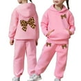 thumbnail image 2 of Tiweut Girls 2pcs Outfits Winter Lined Bow Print Hoodie and Joggers Tracksuit Cloth Suit,4-5 Y, 2 of 7