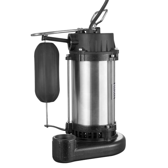 KFFKFF Submersible Sump Pump, 1HP 5770 GPH, Durable Cast Iron Construction with 34 ft Elevation, 10 ft Cable & Auto Float Switch, Stainless Steel - Ideal for Flooded Basements, Yards, and Farms