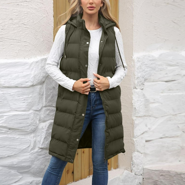 Long Vest for Women Sleeveless Side Zipper Long Puffer Vest