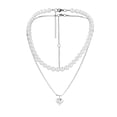 thumbnail image 1 of 1 Ensemble Élégant Double Couche Collier de Perles Collier Coeur en Acier Titane, 1 of 8