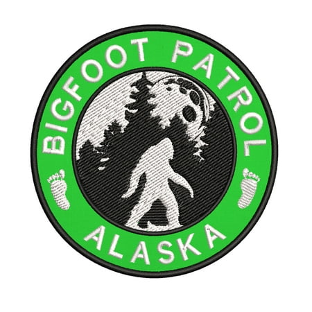 USA Alaska Bigfoot Patrol! Cryptid Sasquatch Watch! 3.5 Inch Iron Or Sew On Embroidered Fabric Badge Patch Unexplained Mysteries Iconic