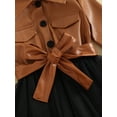 thumbnail image 6 of Bagilaanoe Little Girl Dress PU Leather Long Sleeve A-line Princess Dresses + Hat 3T 4T 5T 6T 7T Kid Patchwork Tulle Skirt, 6 of 8