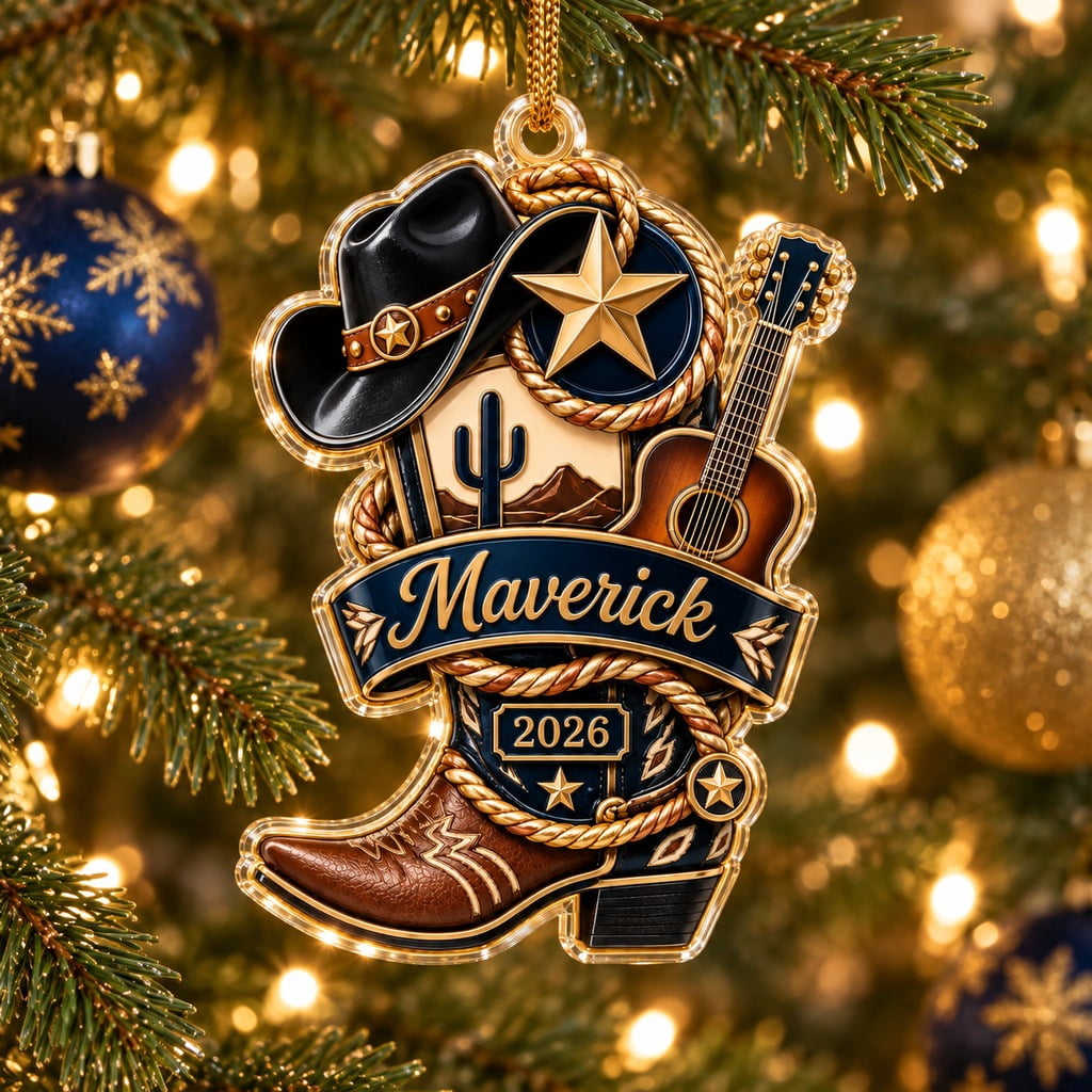 Acrylic Ornament Personalized Urban Cowboy Hat, Guitar and Boot ...