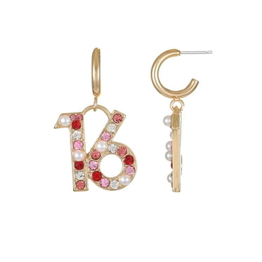Packed Party Goldtone Celebrate "16" Earrings, 1 Pair