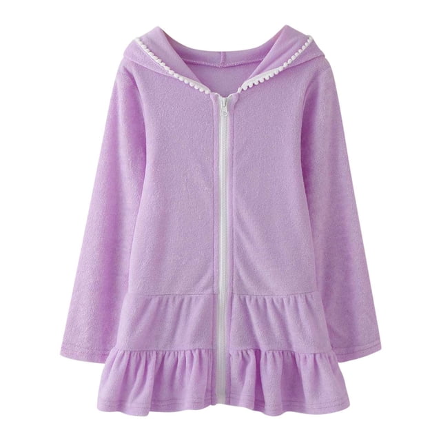 Hiiyo Robe de Plage à Capuche pour Filles Tout-Petits, Maillot de Bain avec Fermeture Éclair