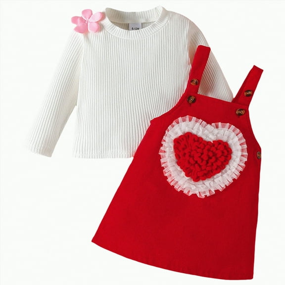 CAICJ98 Toddler Baby Girl Clothes Fall Winter Outfits Suspender Skirt Long Sleeve Newborn Shirt Tops Toddler Baby Girl Dress Infant Girls Gifts Red,Size 12-18 Months