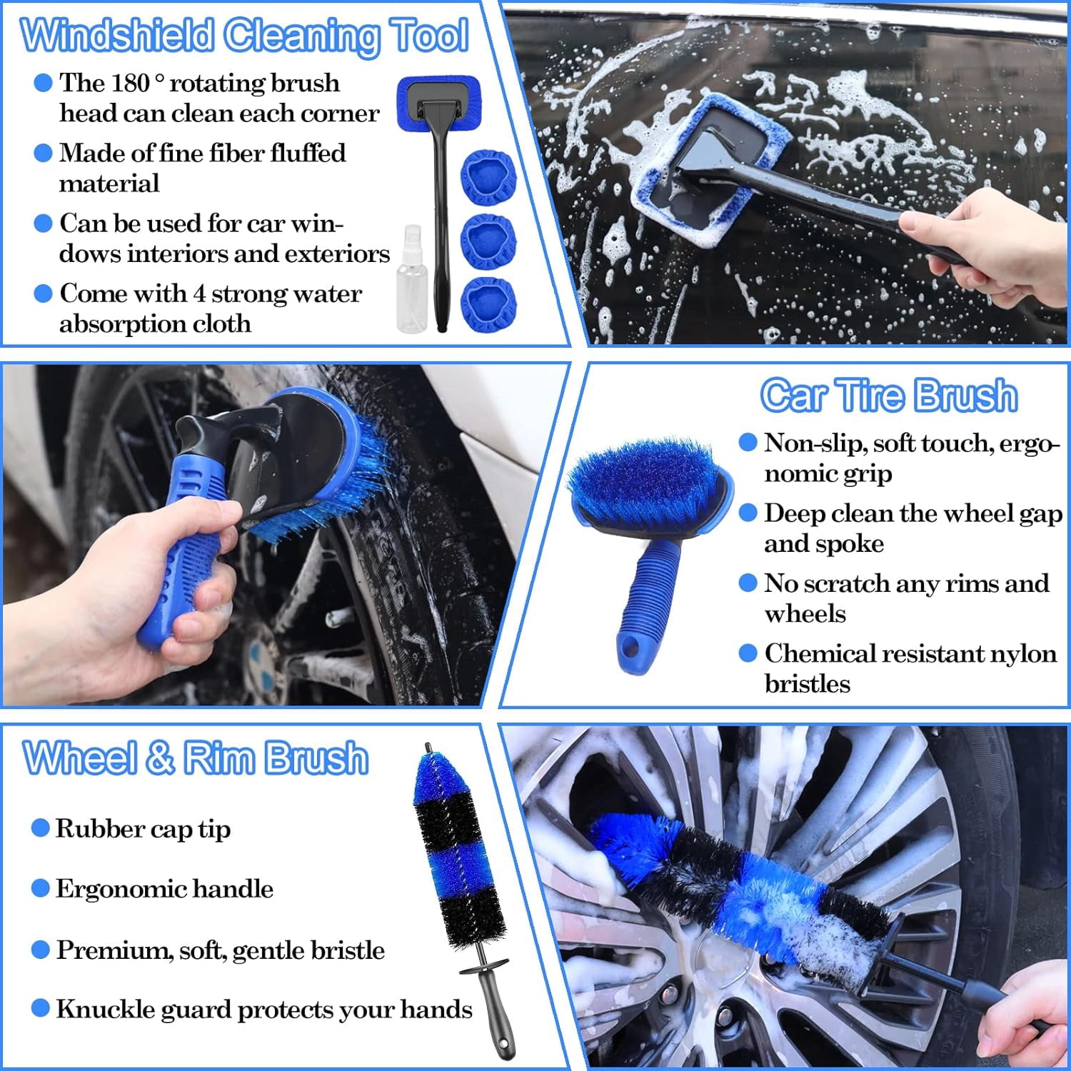 Car Detailing Brush Set, Car Detailing Kit, Car Detailing Brushes, Car Cleaning Kit, Car Windshield Cleaning Tool, Professional Car Care kit - Car Wash Brush kit for Interior Exterior Wheels(x)