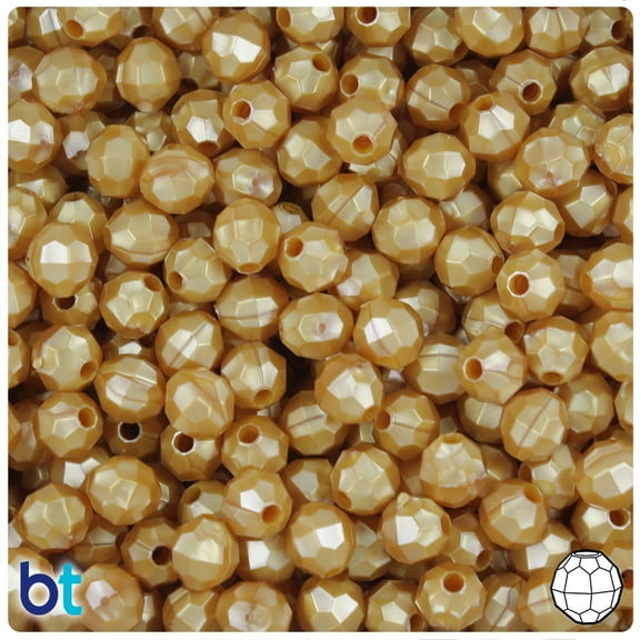 BeadTin Gold Pearl 8mm Faceted Round Plastic Beads (450pcs)