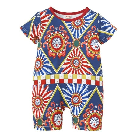 

KIMI BEAR Newborn Baby Boys Romper Summer Colorful Print Cozy Short Sleeve Jumpsuit 3-6 Months Muti-color