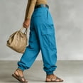 thumbnail image 6 of Karymi Pants for Women Pleated Cargo Jogger Pants, Solid Wide Leg Long Trousers, Multi Large Flap Side Pockets, Elastic Cuffed Ankle Hem (Belt Not Included) Wide Leg Pants Woman, 6 of 6