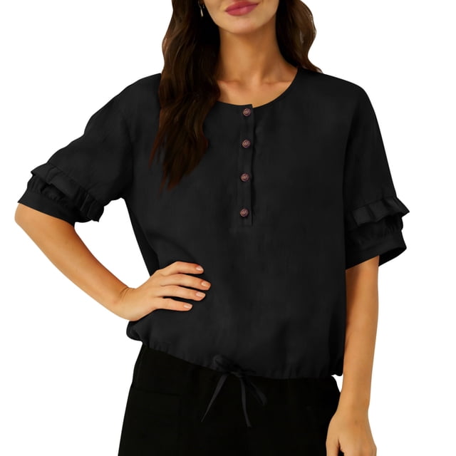 Jacenvly Hauts pour Femmes Tendance Liquidation Mode Hauts d'Été à Manches Courtes Col Rond Unis Débardeurs Réguliers Hauts pour Femmes en Liquidation