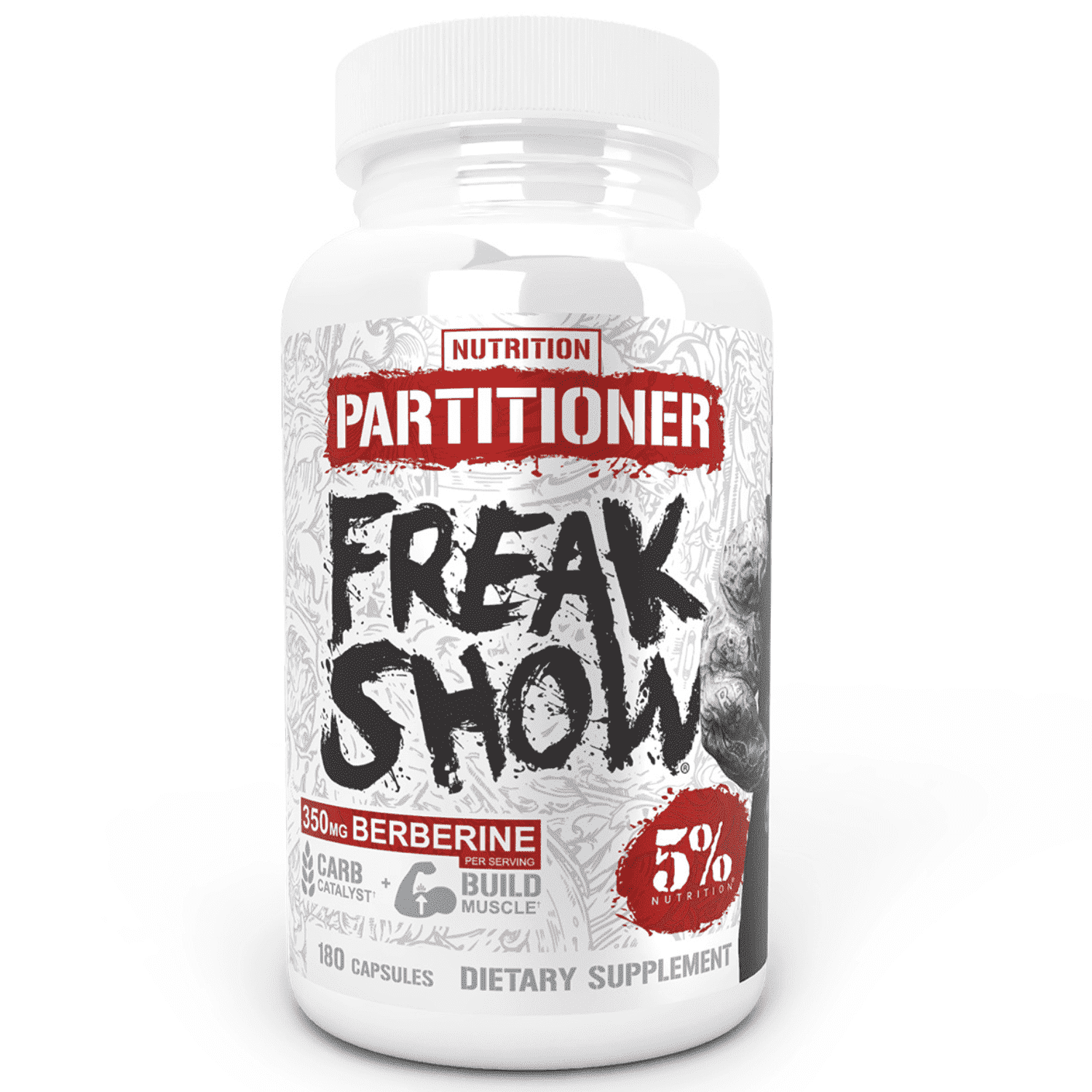 5% Nutrition Rich Piana Freak Show Muscle Building Glucose Disposal Agent (GDA) With Berberine, Gymnema Sylvestre, Banaba Powder - 180 Capsules