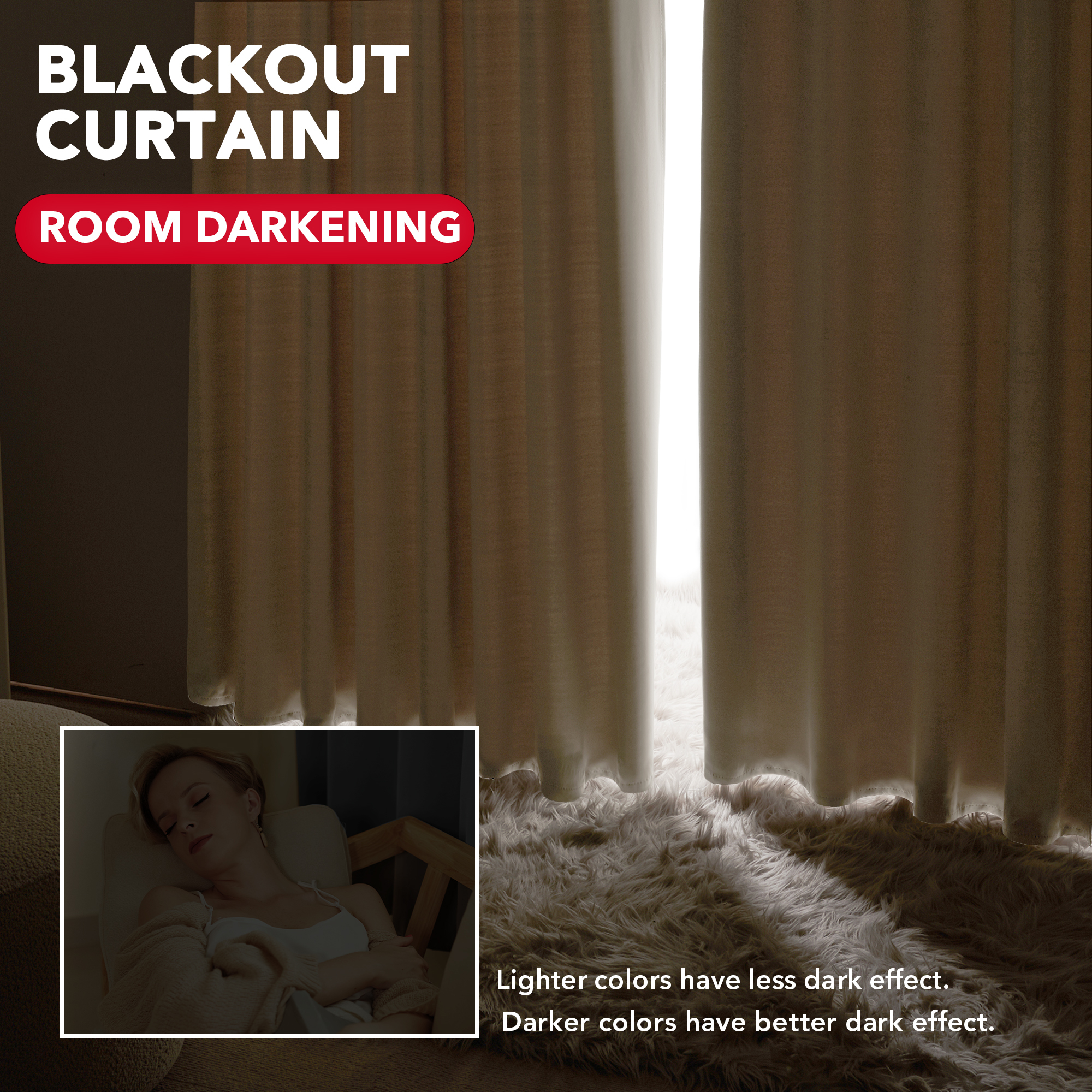 ZOPZO Blackout Curtains 2 Panels Thermal Insulated, Beige, 70W x 63L Inch, Back Tab Drapes for Bedroom and Living Room