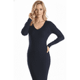 thumbnail image 2 of Yemak Women's V-Neck Sheer Ribbed Knit Long Sleeve Sweater Dress Navy-M-BD, 2 of 4