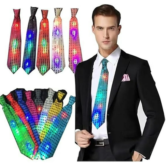 Sunjoy Tech LED Luminous Tie Dot Print Button Battery Powered Necktie Men Women Colorful Sequins Glowing Tie